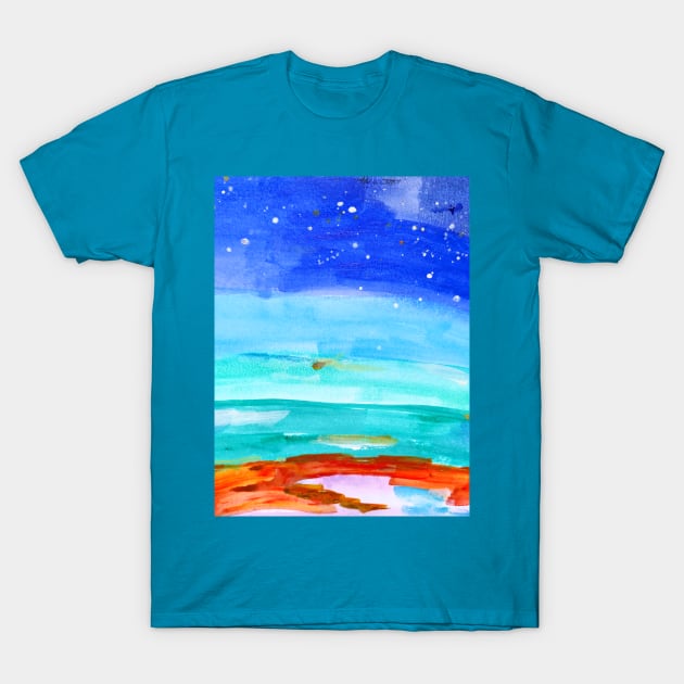 Blue Watercolor Space T-Shirt by tanyazevallos